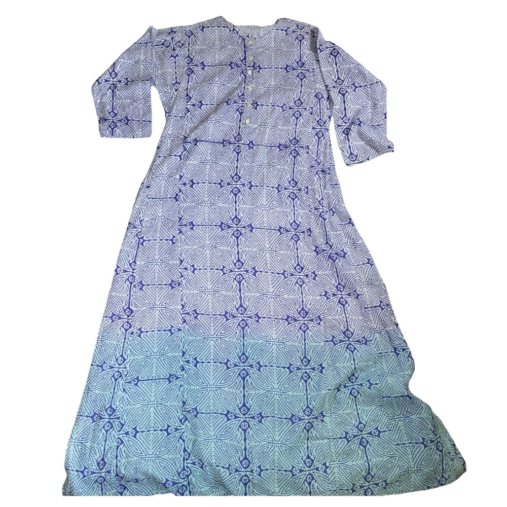 Roberta Roller Rabbit Blue Ombre Kurta Dress XS Vintage Cotton 3/4 Sleeve
